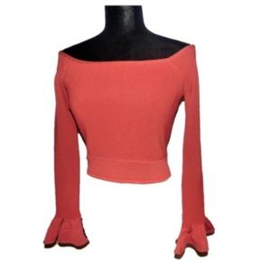 Burnt orange off the shoulder bell sleeve crop top
